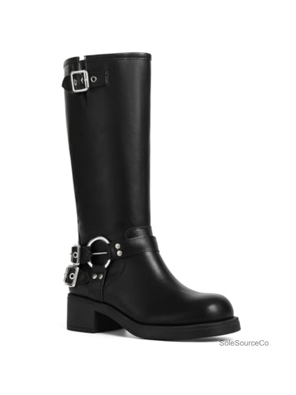 Knee High Combat Boots Chunky Block Heel Square Toe Lace Up